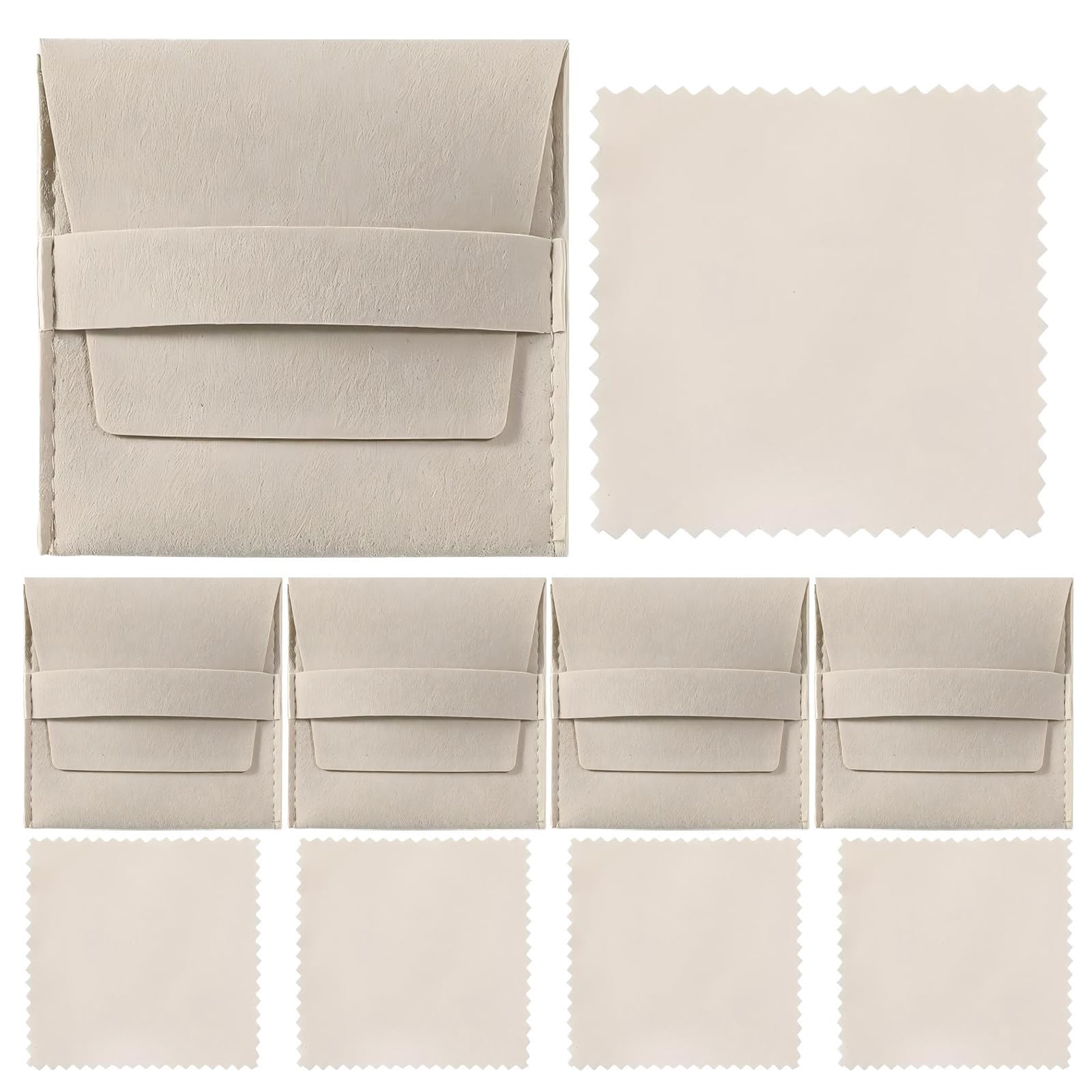 Bolsa de Microfibra con Banda Fija para Joyas, Estilo sobre Beige de Doble Felpa, Portátil y Elegante para Uso Diario y Almacenamiento de Collares