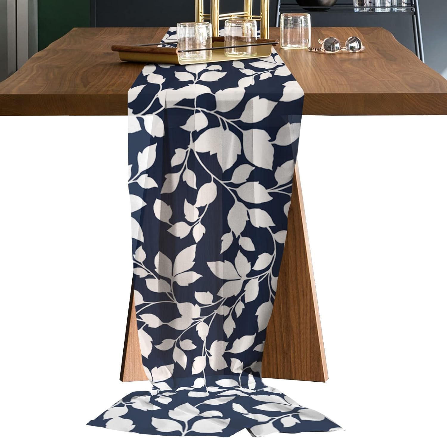Double Love Navy Blue Chiffon Table Runner 120 Inches Long