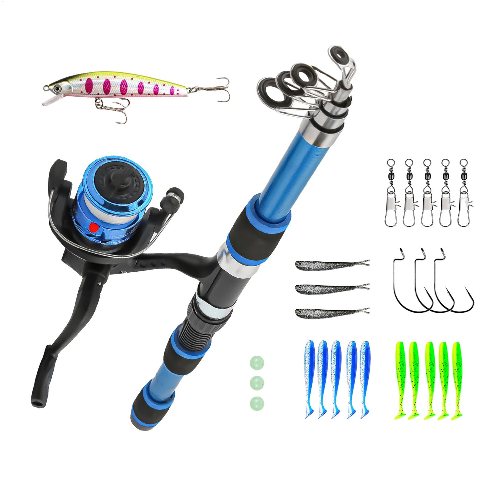 Fishing Rod - Fishing Kit for Kids | Kids Fishing Pole | 1.8m Telescopic Fishing Rod Reel Combo | Kids Fish Equipment | Small Dock Gear Kit | Youth Fish Set | Tackle Starter Set for Boy, Girl
