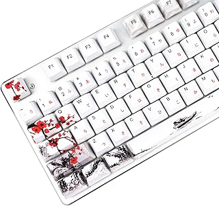 MOLGRIA Keycaps 110 Set for Full Size Mechanical Keyboard, Custom PBT OEM Profile Key caps Japanese Font with Keycap Puller for Cherry MX 104/87/71/61 60 Percent Keyboard(Plum Blossom)
