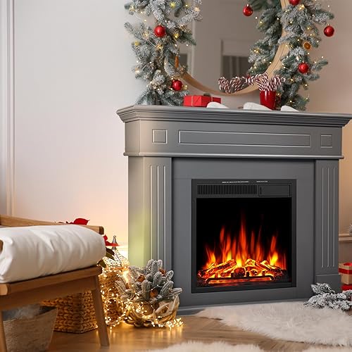 Miniatura 8 de Havato Chimenea eléctrica de 43 pulgadas con chimenea, chimenea eléctrica independiente, caja de fuego envolvente de madera, control remoto, marco