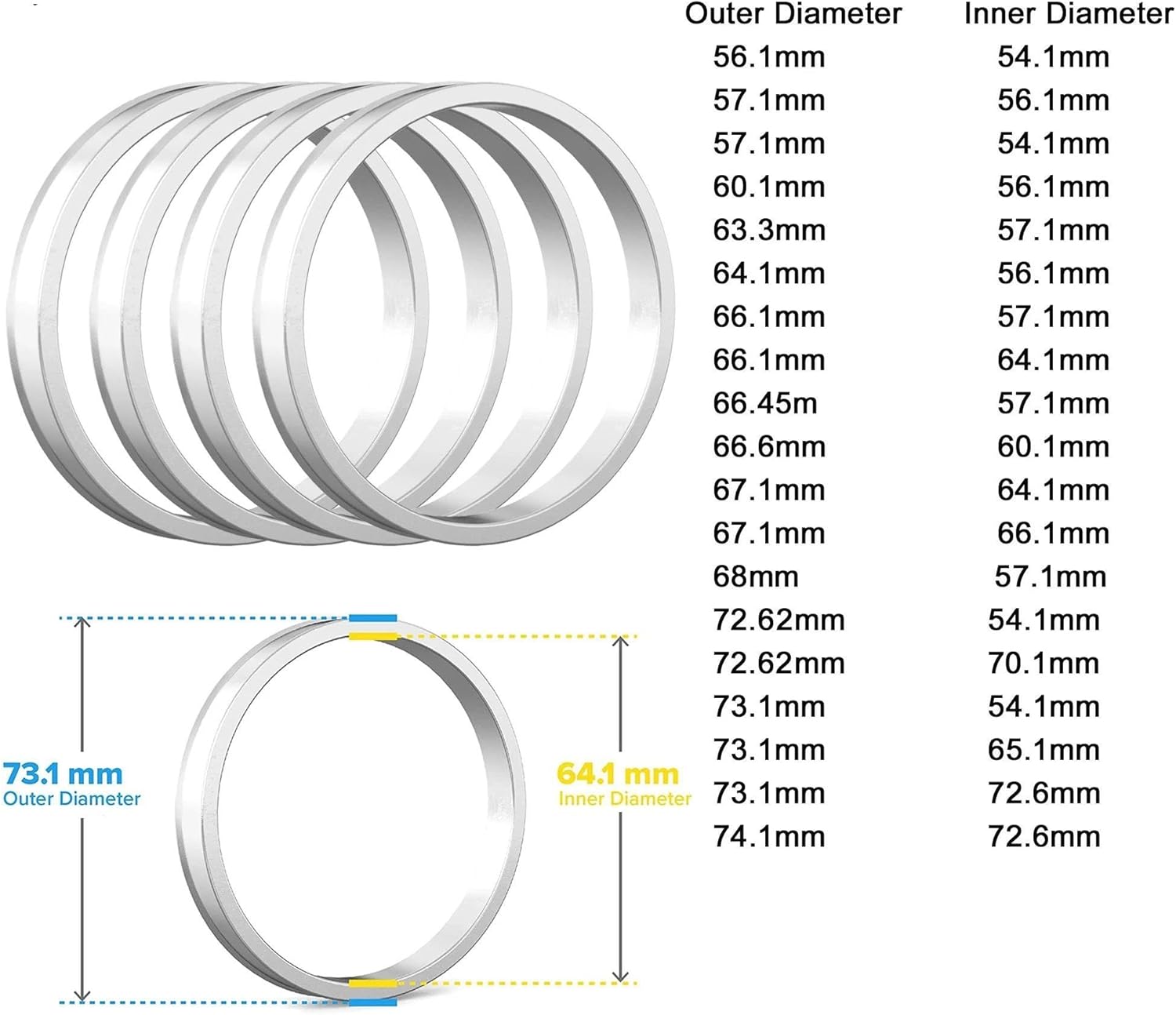 Universal Spacer 4pcs OD 56.1mm 57.1mm 63.4mm to ID 54.1mm 56.1mm 64.1mm Car Hub Centric Rings Wheel Bore Center Spacer Aluminum Alloy Hubcentric Wheel Spacers(73.1mm to 64.1mm)