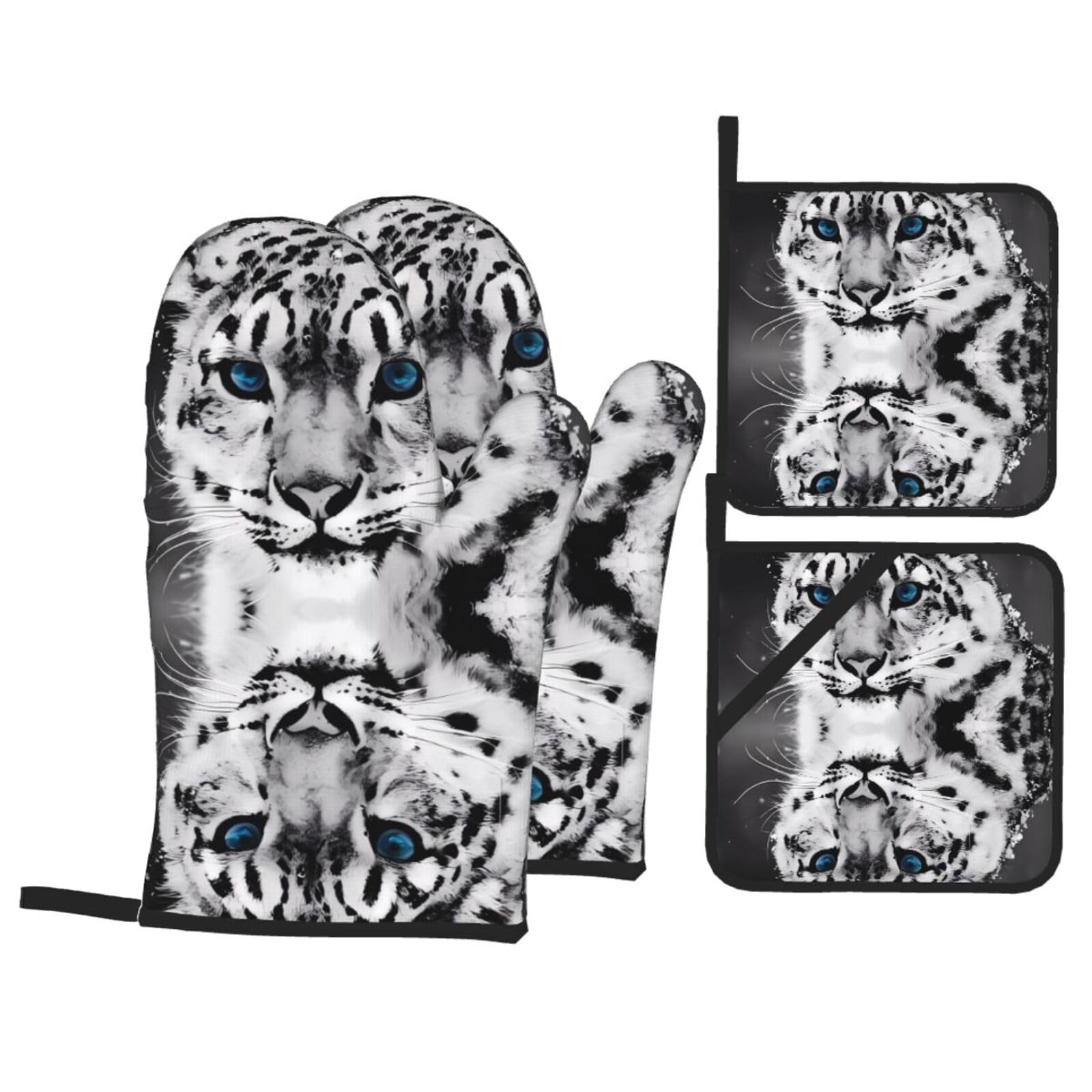 HJFCZH Snow tiger Prints Kitchen Covers: Waterproof Oven Layers for Safe Cooking & Easy Cleanup - 4 Piece Heat Protection Set