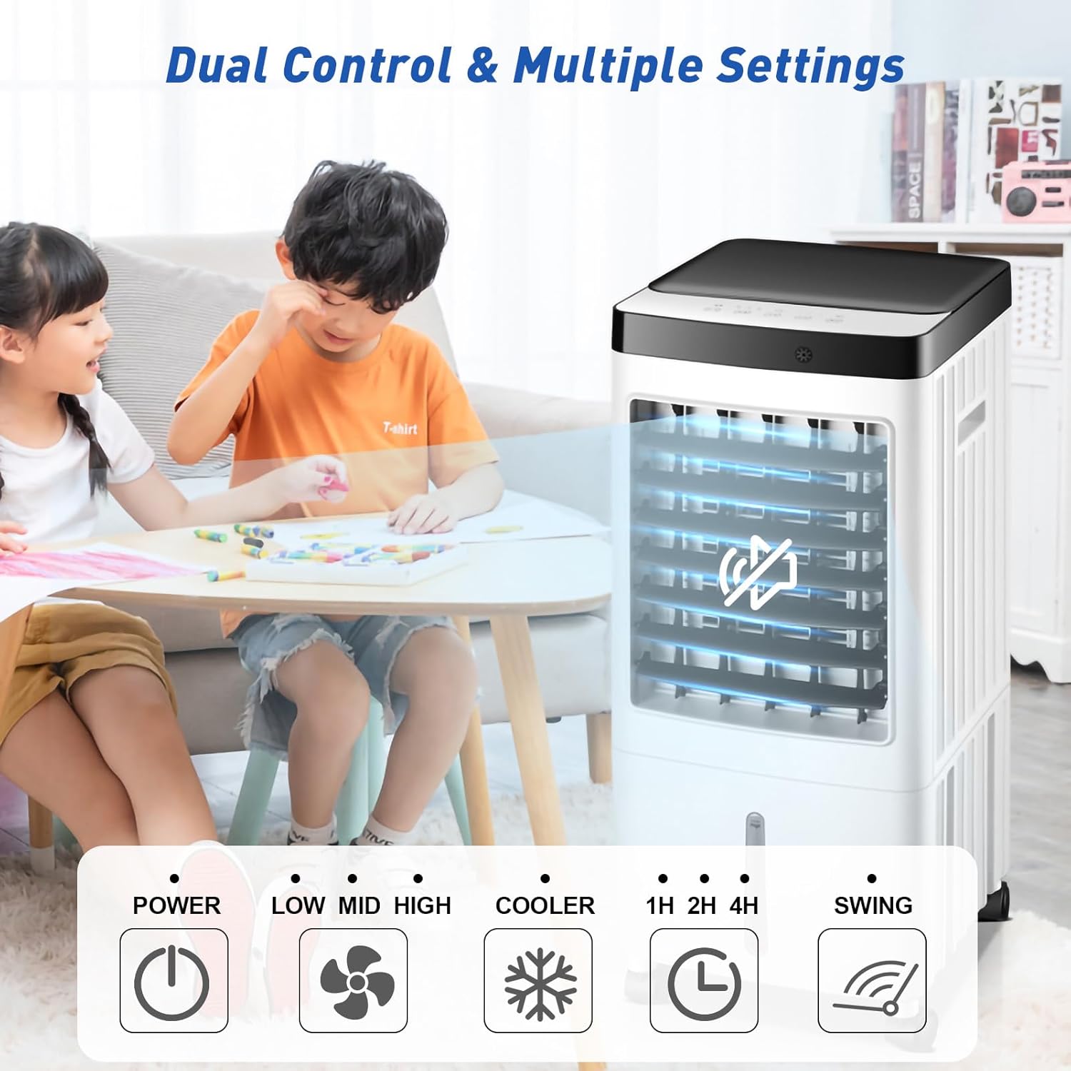 Portable Air Conditioner w/Remote - 3-in-1 Indoor Windowless AC, 2.2-Gal Tank, On/Off Timer, Swamp Air Cooler for Room/Bedroom/Garage - White