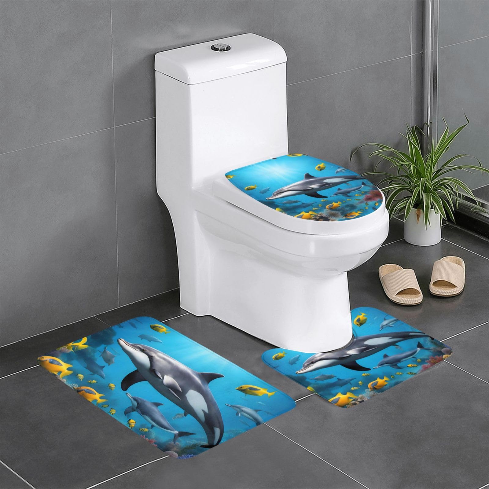 Tapis de bain Underwater World antidérapant lot de 3 pour wc et lavabo