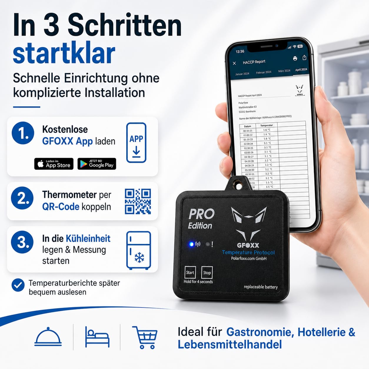 Bluetooth-Thermometer Pro Edition HACCP IP67 App-gesteuert für Kühl- & Tiefkühlbereiche