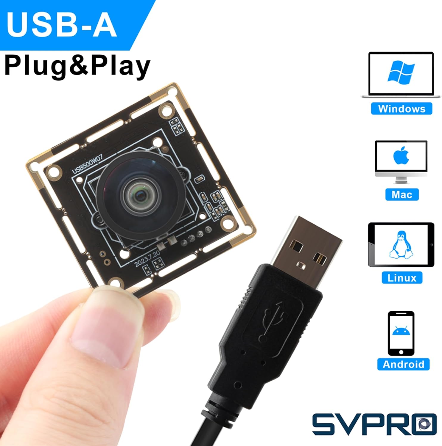SVPRO 5MP 30FPS USB Camera Module with M12 Lens 120 Degree Wide Angle Webcam Board IMX335 Low Light Computer Vision Industrial Camera for PC,Raspberry Pi, Jeston Nano