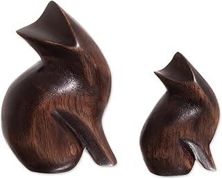 NOVICA Artisan Handmade Wood Figurines Cedar Cat from Peru Pair Brown Sculpture Mother Child [Largest Piece 4.3in H x 3.5in W x 1.8in D Smallest Piece 3.1in H x 2.4in W x 1.2in D] ' Mother Cat'