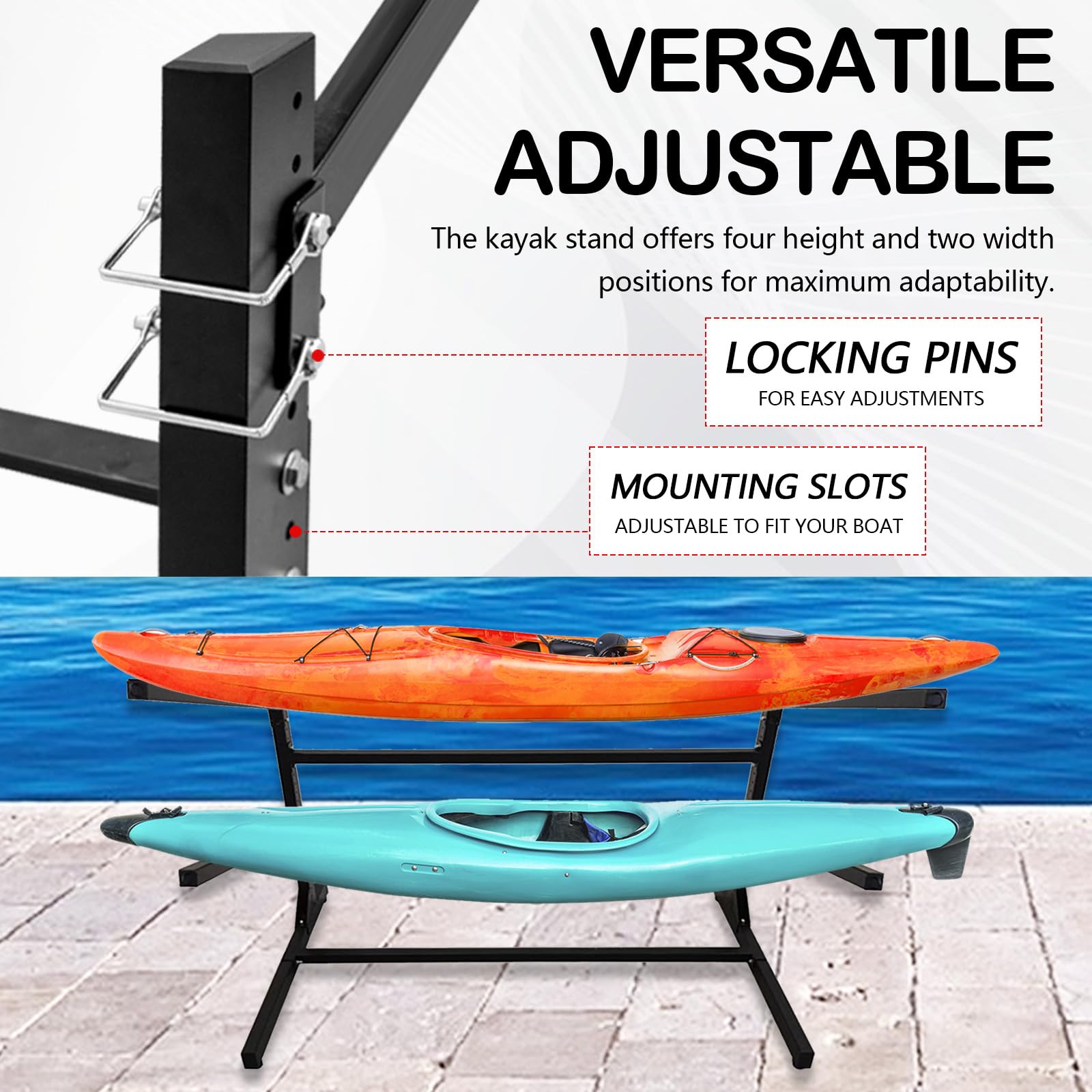Soporte para Kayak Independiente, Soporte para 2 Kayaks Estante de Almacenamiento Soporte para Kayak Independiente Accesorios para Kayak Estante para Canoas a Prueba de lluvia y a Prueba de Viento