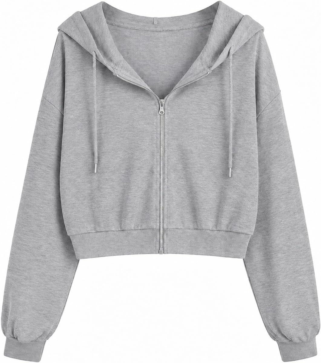 SOFIA'S CHOICE Cropped Zip Up Hoodie Women Sweatshirts Jacket