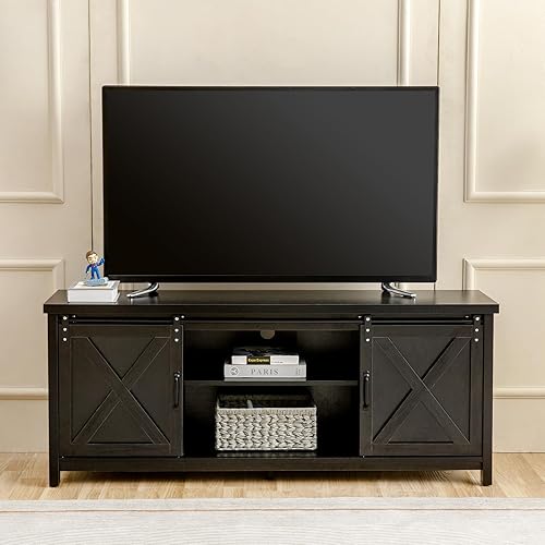 Miniatura 2 de GAZHOME Soporte de TV de granja con puertas corredizas de granero, mesa consola central de entretenimiento multimedia para televisores de hasta 65