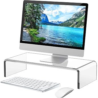 Acrylic Monitor Stand - Computer Laptop Stand White Transparent for Desk Keyboard Storage Office Home School