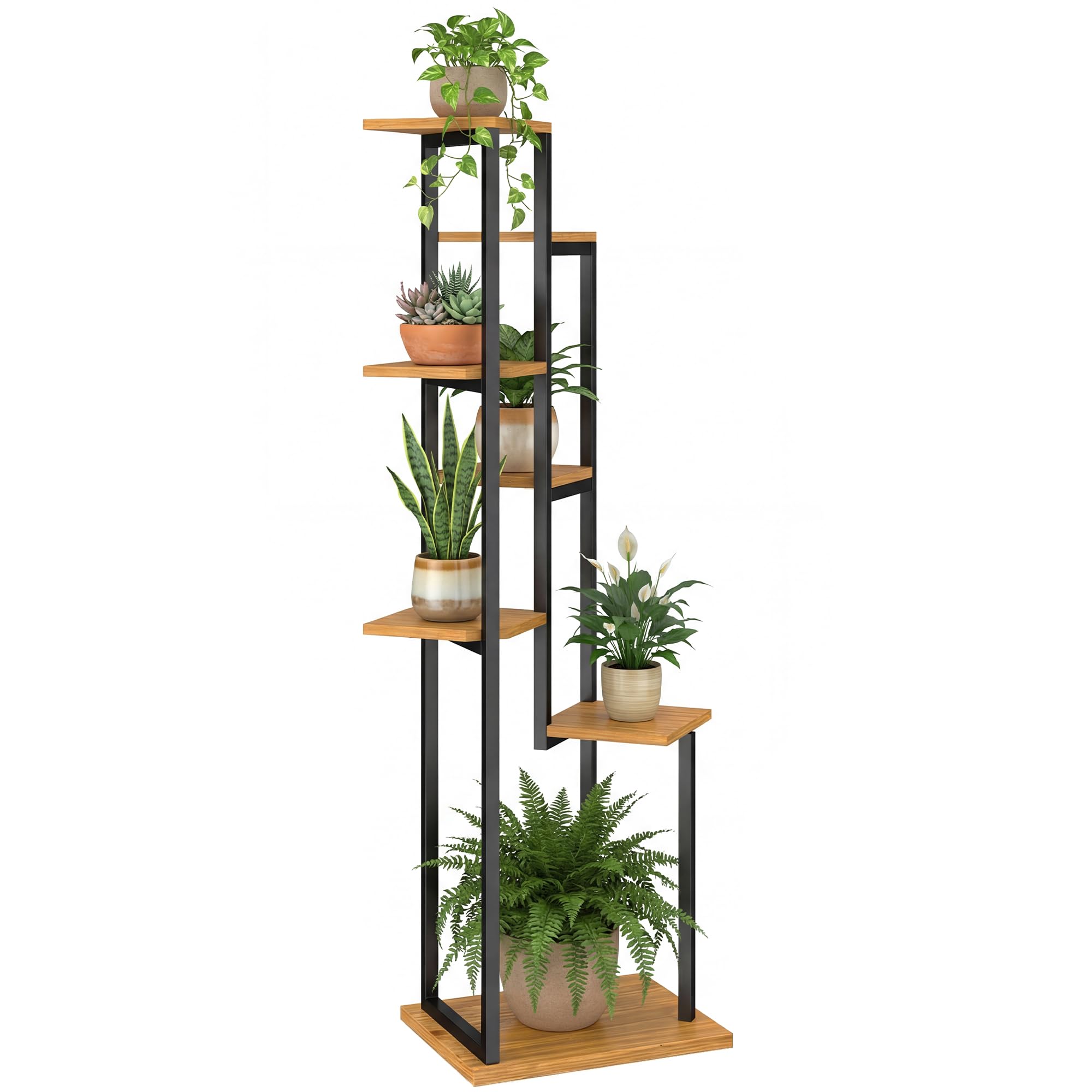 Outsunny 7-Etagen Pflanzenständer, 130 cm hoch Blumenständer, Gestuftes Pflanzenregal aus Holz, mehrstöckig Blumenregal, Blumentreppe Blumentopfständer für Wohnzimmer, Garten Balkon Deko, Hellbraun