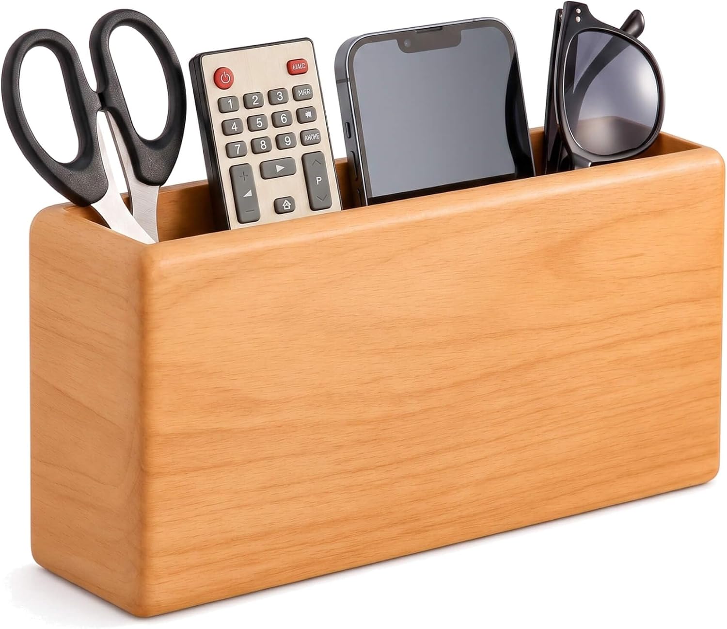 Remote Control Holder Wall Mount, Solid Beech Wood TV Remote Organizer