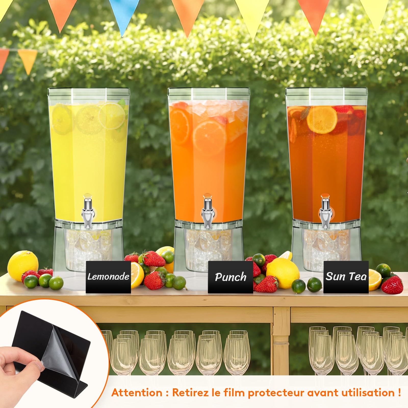 Lifewit 4L Distributeur de Boisson avec Robinet, Jarre Cocktail en Plastique, Fontaine Cocktail Glacées avec Support pour Jus, Limonade, Soda et Thé, Lot de 2 (en 1 Paquet)