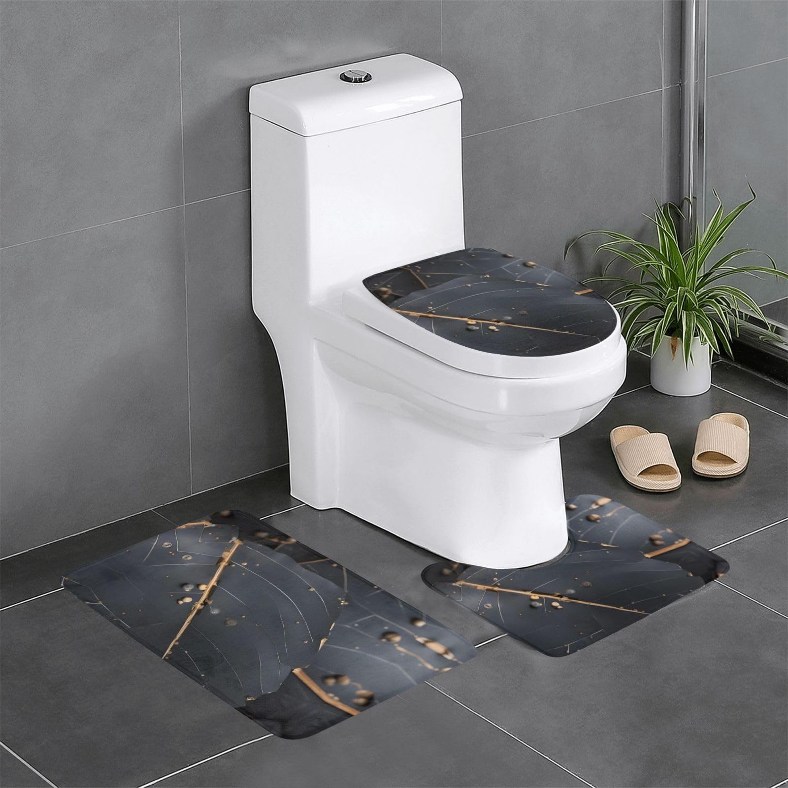 Tapis de salle de bain antidérapants lot de 3 tapis contour WC et tapis rectangulaire