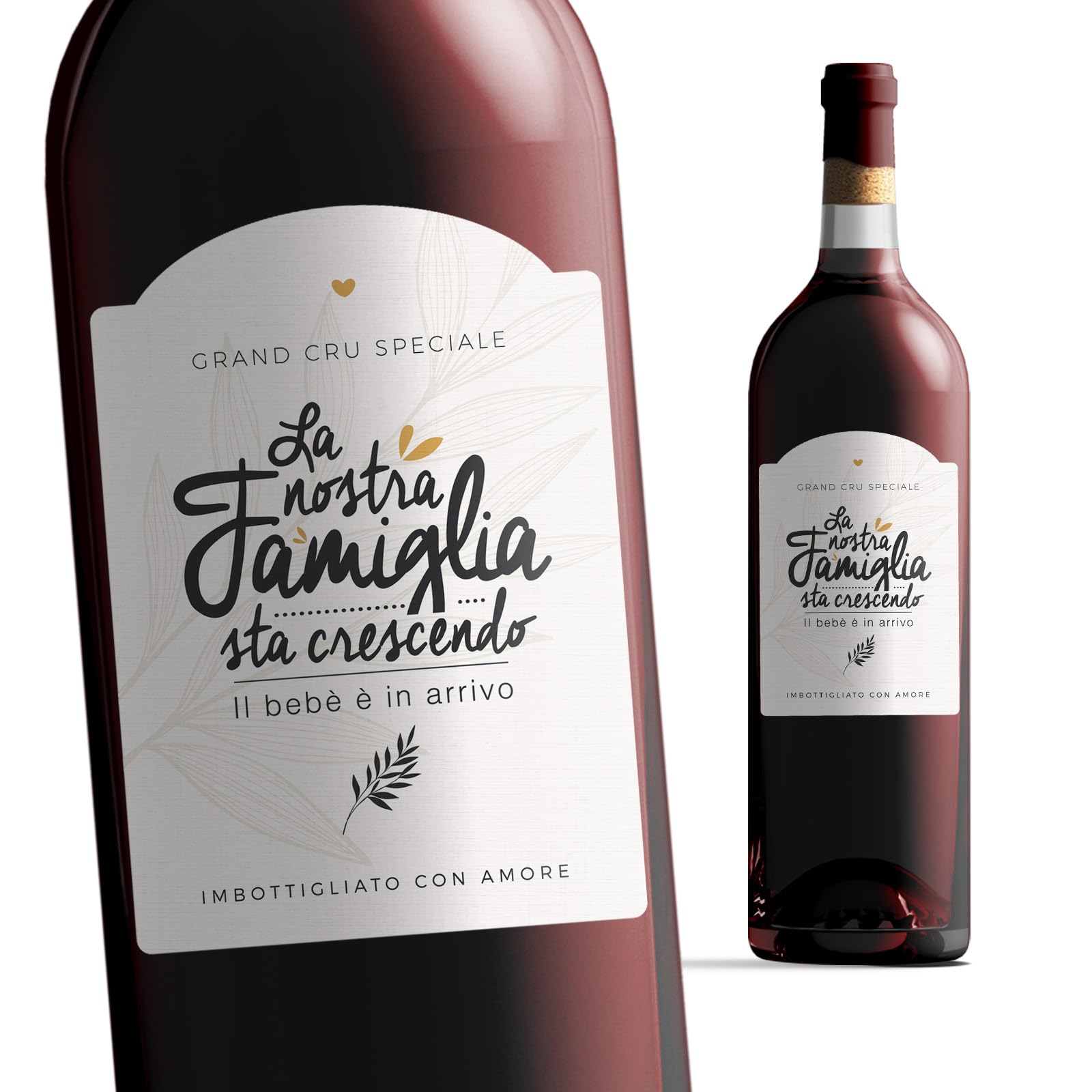 Manahia - LOTTO DI 4 Etichette bottiglia gravidanza | La nostra famiglia sta crescendo, il bebè è in arrivo | Annuncio nascita, etichetta vino, sorpresa gravidanza, regalo originale annunciare nascita