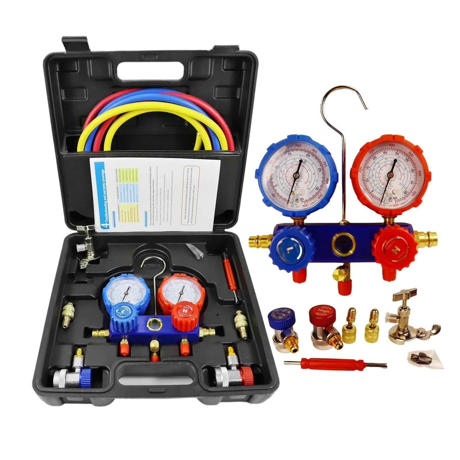 Wskaźnik kolektora AC do HVAC, R410A R22 R404A R134A narzędzie do ładowania czynnika chłodniczego, 3-drożny instrument diagnostyczny do elastyczności na miejscu, sprzęt dla profesjonalistów