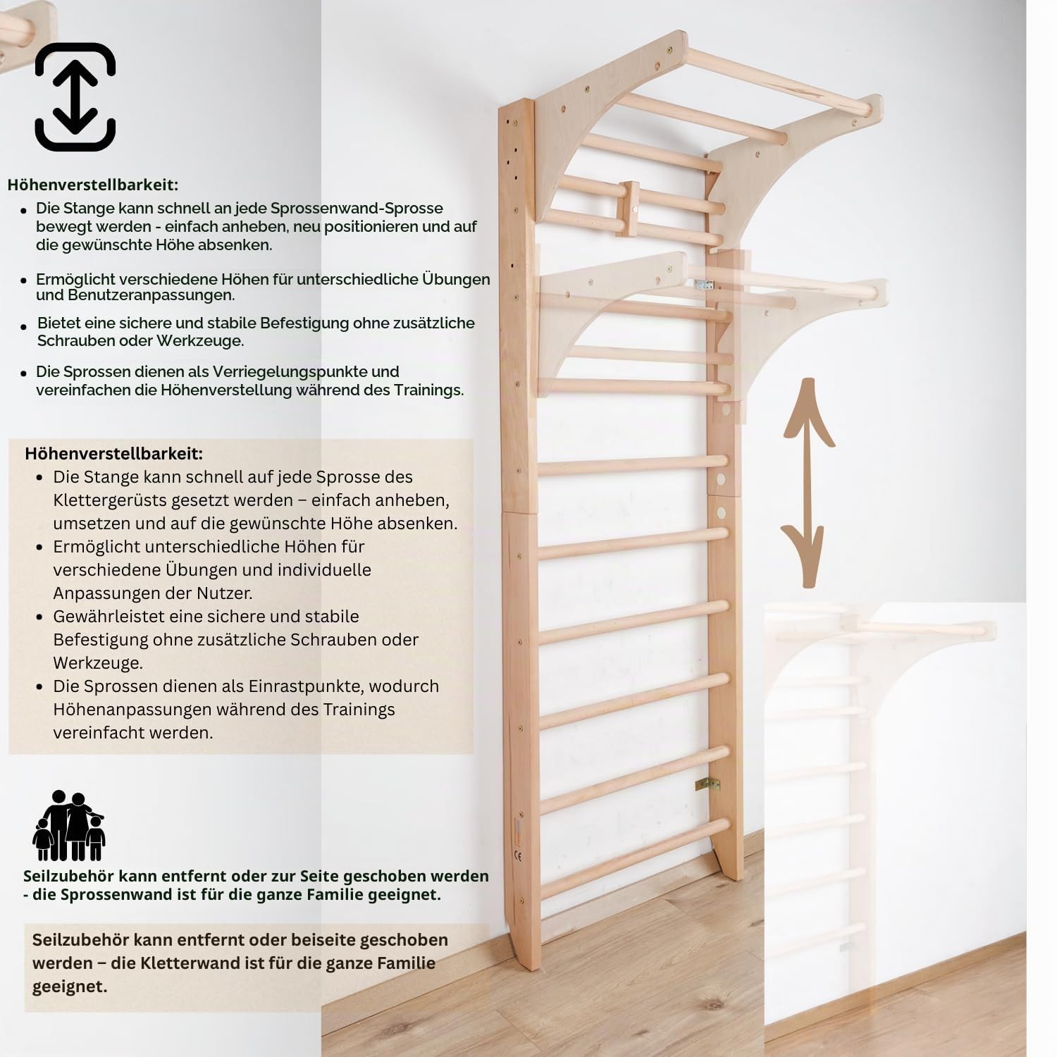 Turnwand Gym Klettergerüst Kombi-2-240 Sportgerät, Kletterwand, Holz, Turnwand, Sprossenwand, EU-Warenlager, Zertifikat!