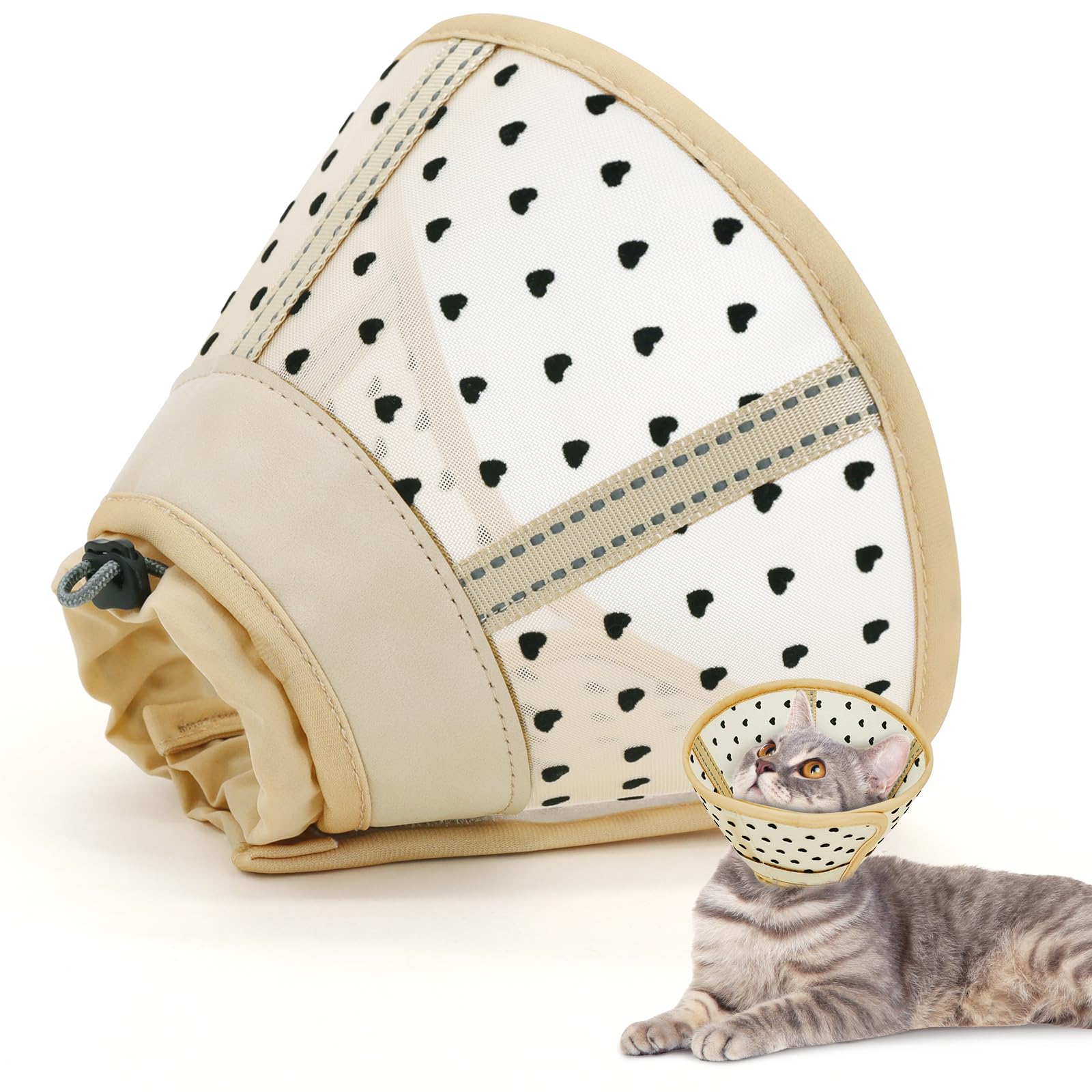Supet weicher Katzenkegel-Halskragen,Luftgewebe-Katzen-Erholungskegel nach Operation um Lecken zu verhindern, einstellbar, atmungsaktiver Katzenhalskegel als Alternative für kleine Kätzchen und Katzen