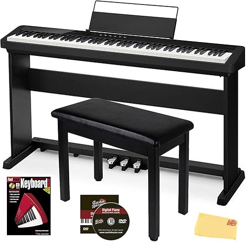 Casio CDP-S160 Paquete de piano digital compacto de 88 teclas con soporte CS-46 sistema SP-34 de triple pedal banco de muebles libro de