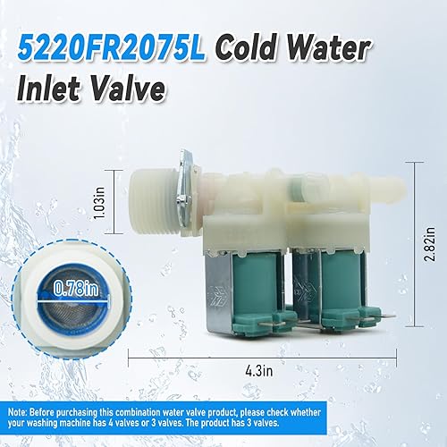 Miniatura 3 de 5220FR2075L y 5220FR2006H (frío y caliente) Reemplazo de la válvula de entrada de agua para LG y Kenmore, reemplaza 5221ER1003A 5220FR2006L
