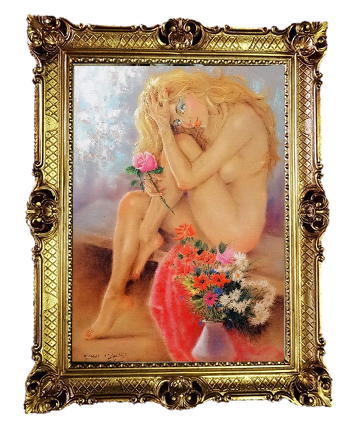 Lnxp Bild Bilderrahmen Foto 90x70 cm ABSTRAKT AKT EROTIK SEXY Exklusive Reproproduktion Bilder mit Rahmen Barock Wandbild Kunstdrucke Gemälde Retro Repro antik für Café Bar Home Büro Praxis 58B