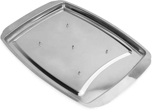 Stainless Steel Carving Tray | Meat & Poultry Easy Carve Tray | Five Central Spikes & Easy Carrying | Traditional Chrome Polished Serving Tray | M&W