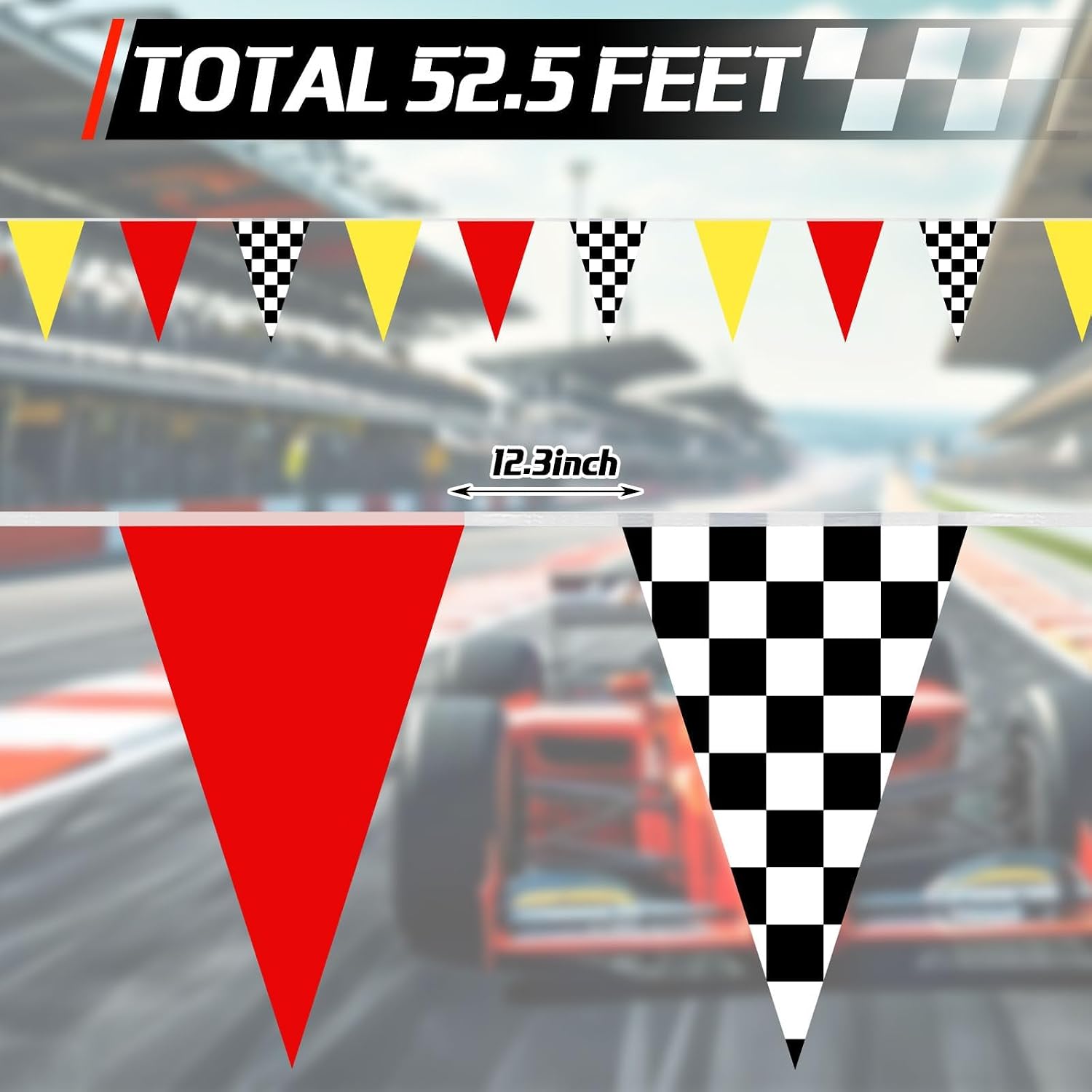 MARFOREVER 52.5 Ft Red Yellow Black White Checkered Flag Banner Racing Flag