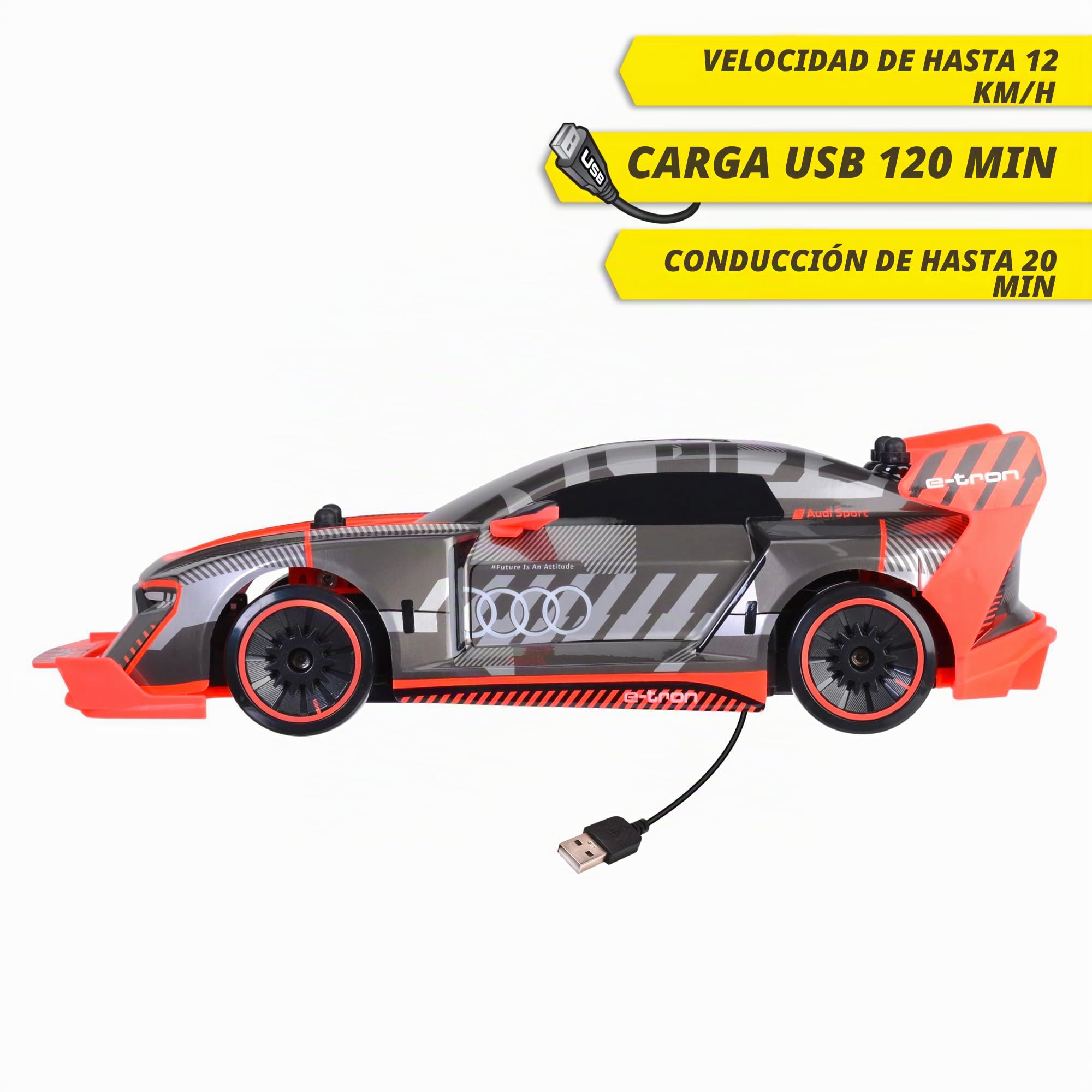 Dickie Toys-Coche de Juguete Radiocontrol Audi Si E-Tron, Escala 1:16 (30cm), Función Derrape, Coche teledirigido 2 Canales RC (2,4 GHz), Tracción Total, para niños a Partir de 6 años (201106011)