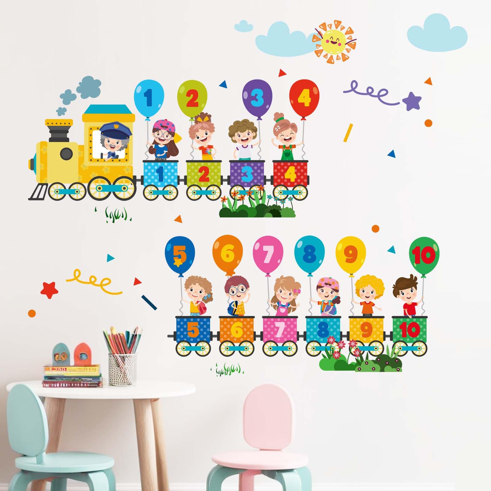 Train Number Wall Stickers for Kids: Peel and Stick Learning Figures Education Wall Decals - Image 2