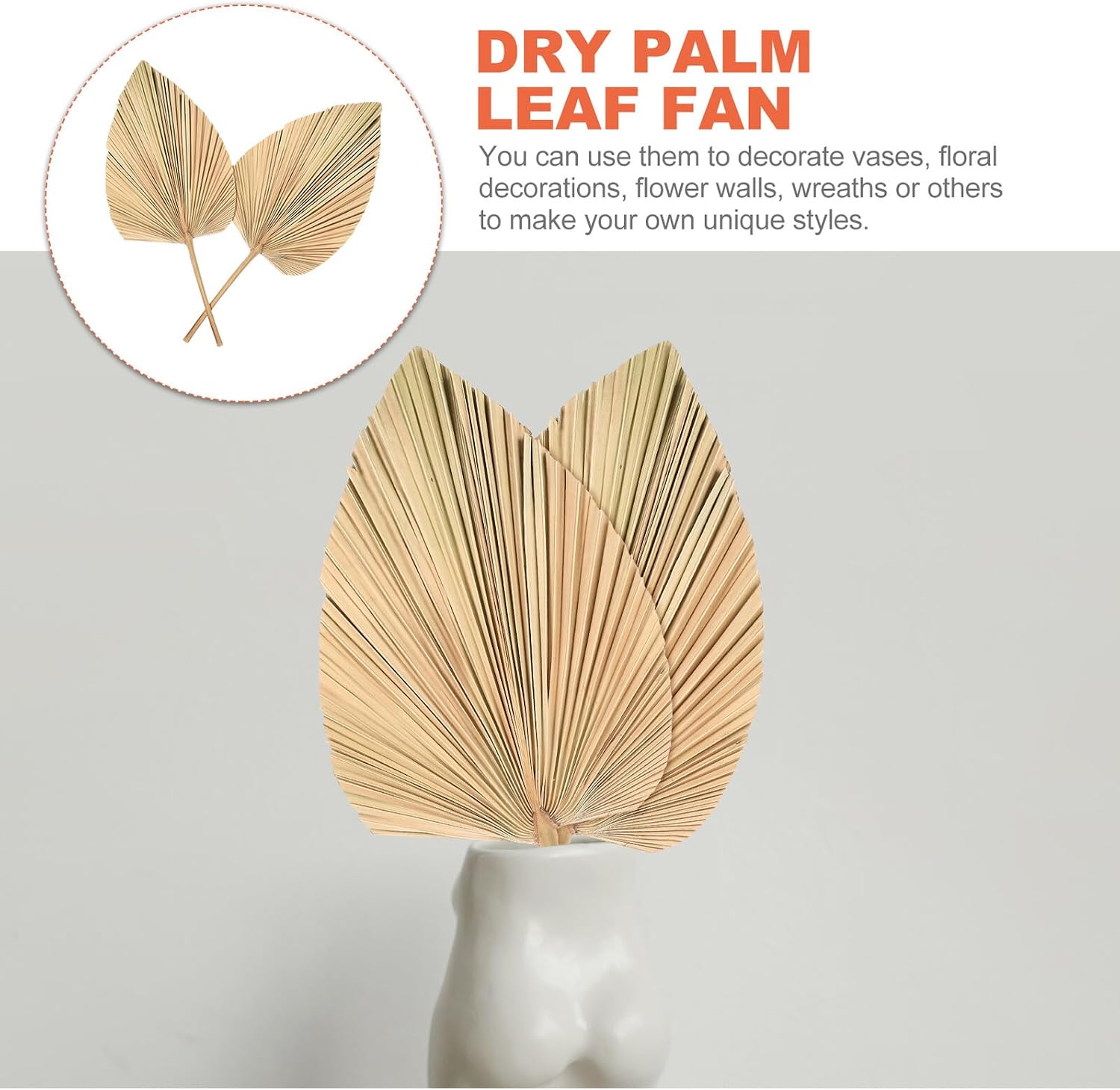 BESPORTBLE 2pcs Natural Dried Palm Fan Leaves Boho Heart Shape Leaf Decor for Weddings Bridal Showers Parties Vase Floral Arrangements