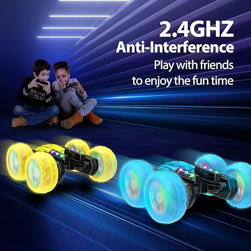 Miniatura 7 de BOBUEXER Camión a control remoto para niños, auto de acrobacias a control remoto de 2.4 GHz con luces de rueda, faros, efecto de personajes