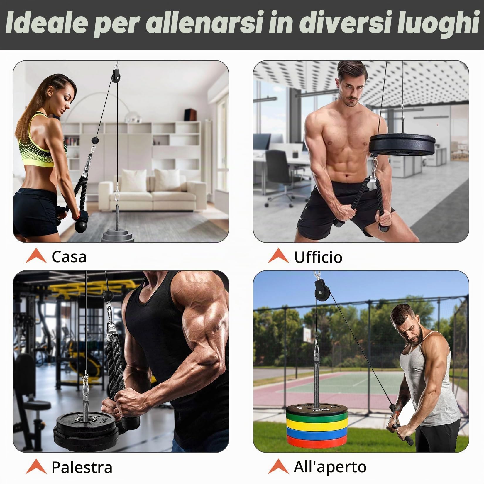 Fune per fitness, cavo fai da te, sistema Pulley, cavo fitness con corda per tricipiti e asta dritta, attrezzo per l'allenamento per la casa, la palestra