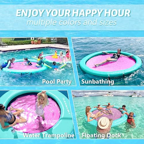 Miniatura 5 de Hamaca inflable de agua, muelle flotante, anillo flotante redondo, hamaca flotante inflable para lago, barco, piscina, océano, hamaca flotante Verde