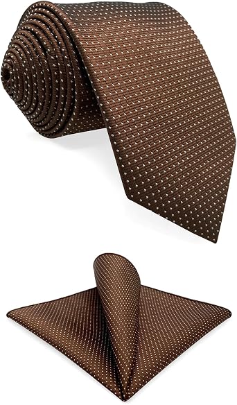 S&W SHLAX&WING Mens Necktie Brown Copper Formal Neck Tie Set with White Dots