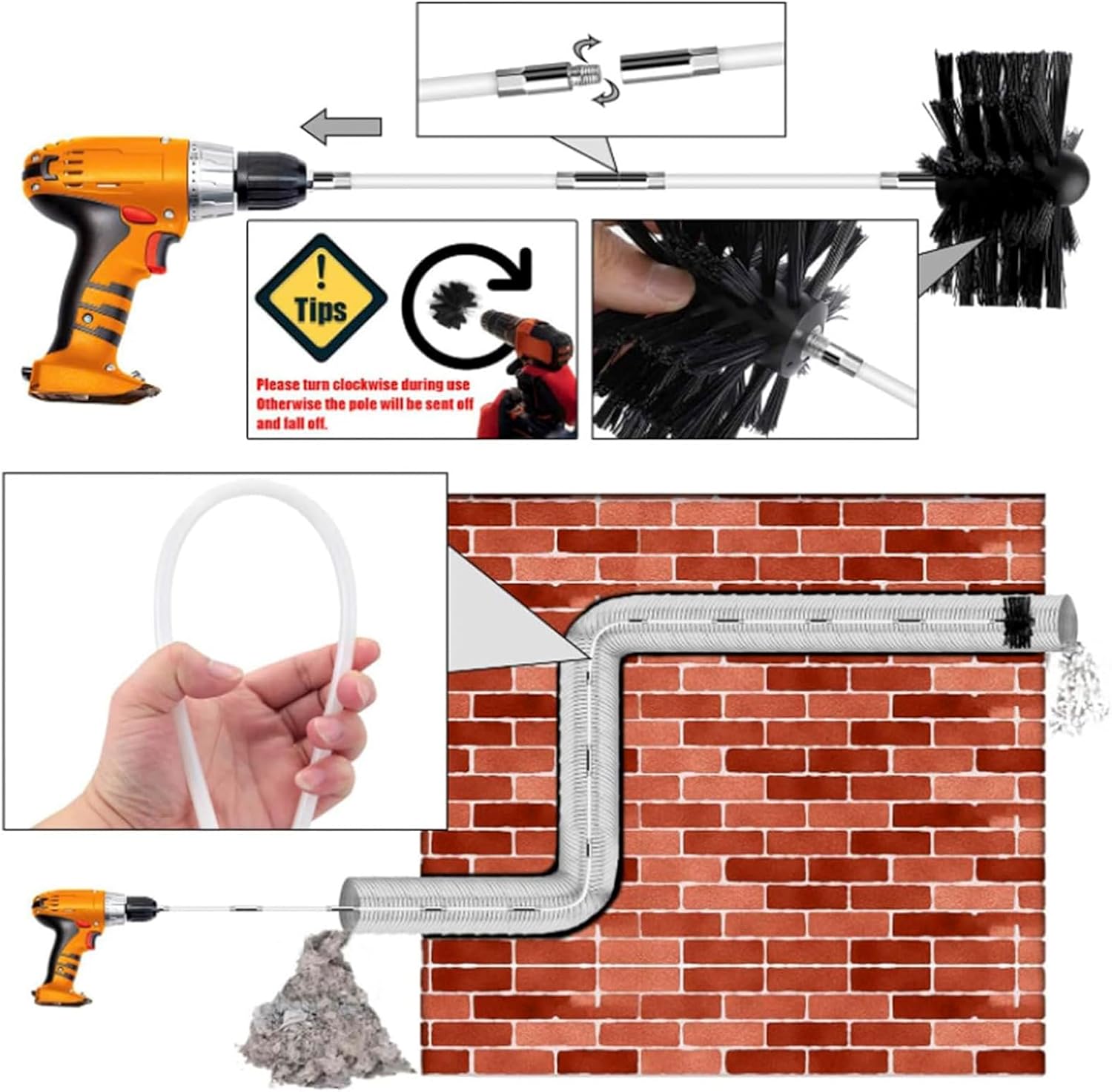 26Pcs Chimney Cleaning Brush Kit - 9.4M 23 Rods Nylon Stove Pipe Brush Chimney Sweeping Tool - for Fireplace Dryer Vent Waste Water Pipe Cooker Hood