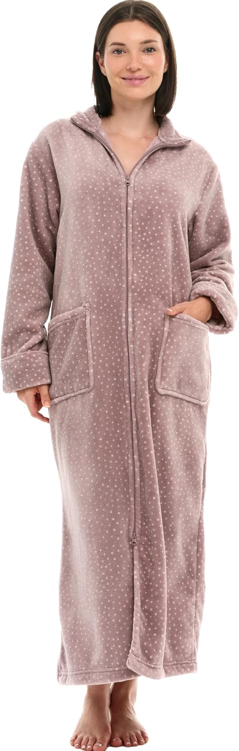 Alexander Del Rossa Long Zip Up Robes, Plush Zipper Robes for Plus Size, Housecoats Zipper Front