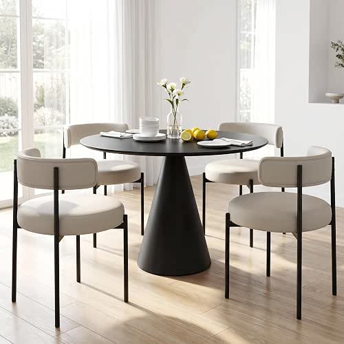 Modern Dining Chairs Set of 4, Faux Leather, Beige Grey