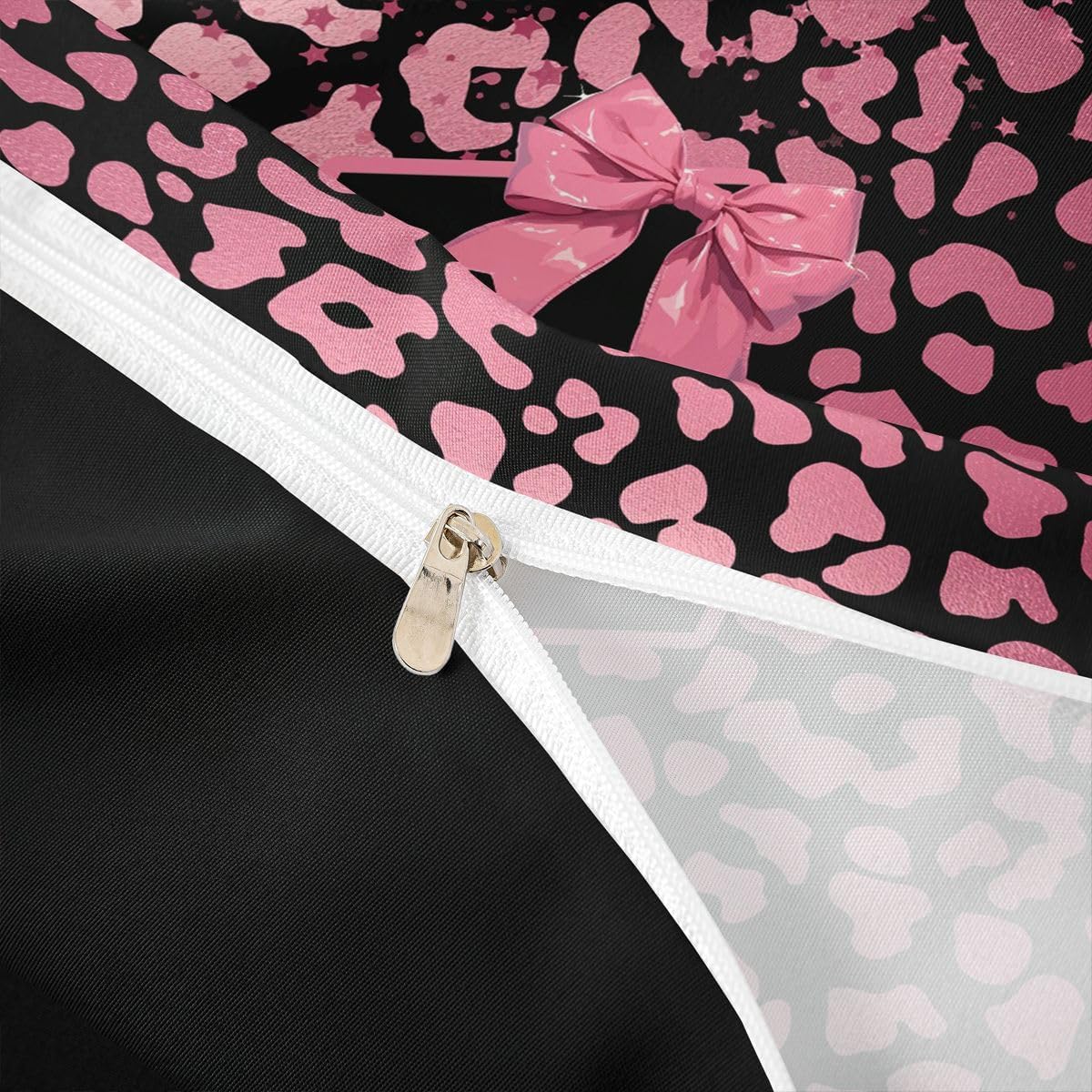 jejeloiu Initial Letter Z Duvet Cover Toddler Size Pink Black Glitter Bow Bedding Set for Boys Girls Leopard Bowknot Comforter Cover Bedroom Decor 2Pcs No Comforter Zipper Closure with 1 Pillowcase