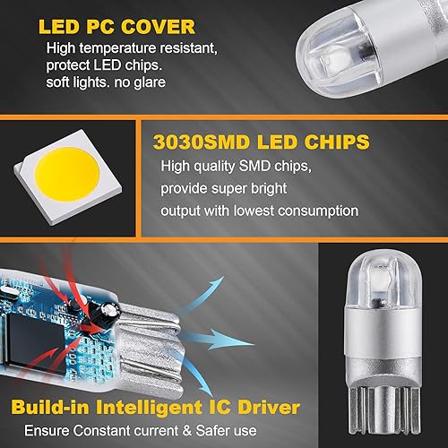 Miniatura 32 de Auxbeam 194 bombillas LED, 168 bombillas T10 W5W 6000K blanco, 3030 chips T10 2825 bombilla de repuesto para luces de matrícula, luz de mapa