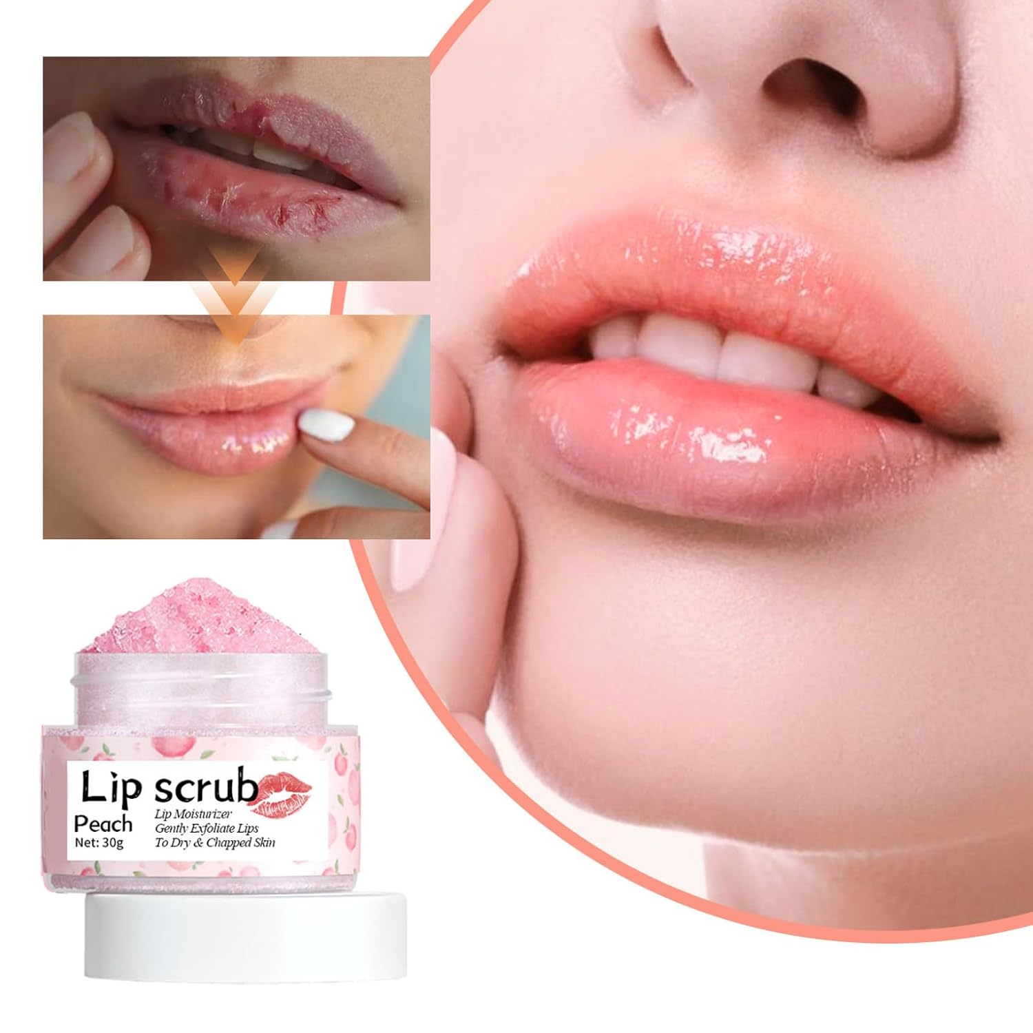 ACSUSS Gentle Lip Scrub 1Pc 30g – Hydrating Exfoliator with Applicator, Fruit Fragrance – Cleansing for Dry Chapped Lips, Daily Use Peach One Size