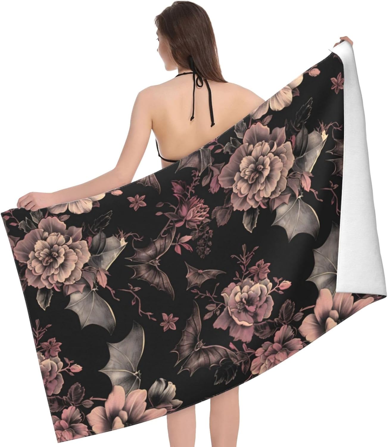 Gothic Beach Towel - Floral Sand-Free Microfiber Bath Towel - Ultra Soft Quick Dry - Pool Towel - Absorbent - Lightweight - Gifts for Outdoor Bathroom Swimming Decor - 31inx51in