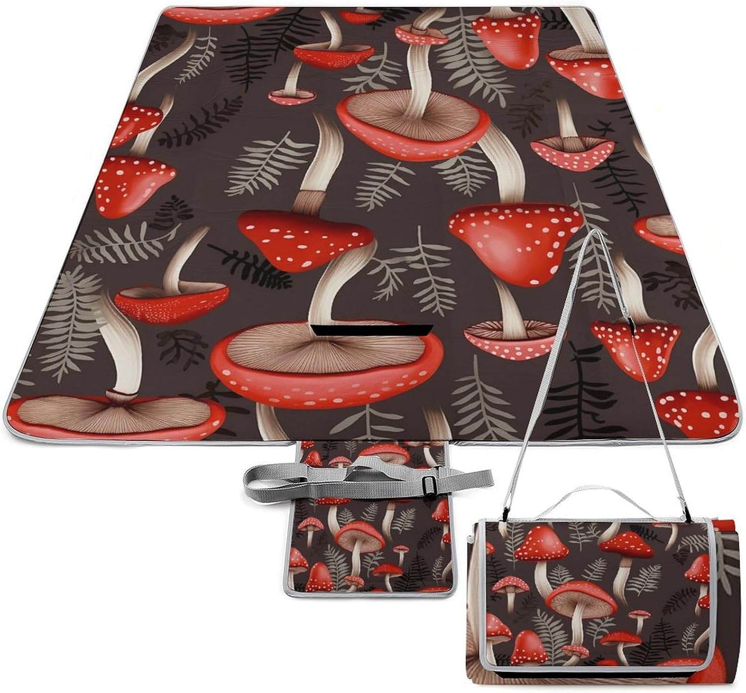 Red Mushrooms Foldable Waterproof Outdoor Picnic Mat for Beach, Camping & Park - Outdoor Rugs with Sponge Padding