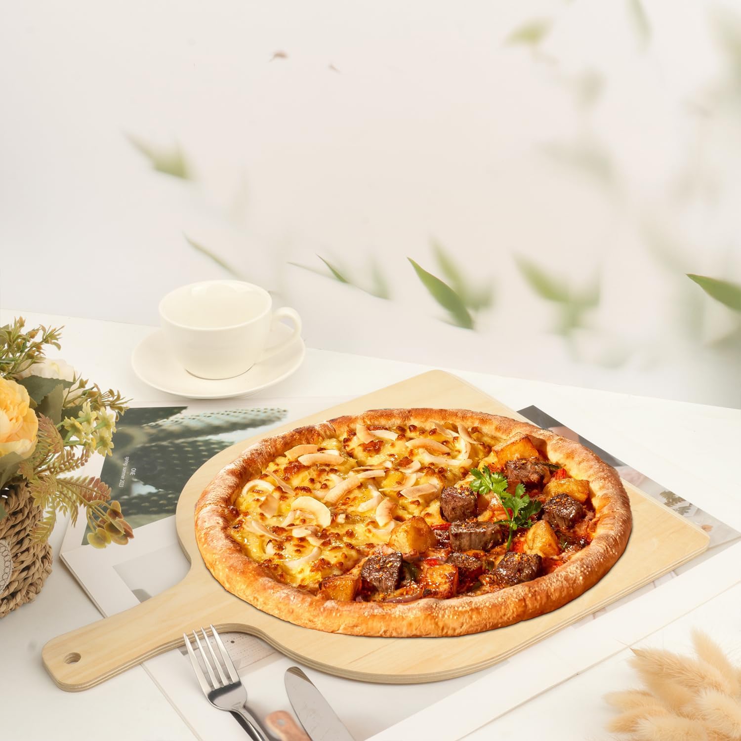 4 Pack 11.8 Inch Wooden Pizza Peel,Total Length 16.5 Inch(with handle) Wooden Pizza Paddle for Baking & Serving, Perfect for Homemade Pizza, Cheese, Bread, and More