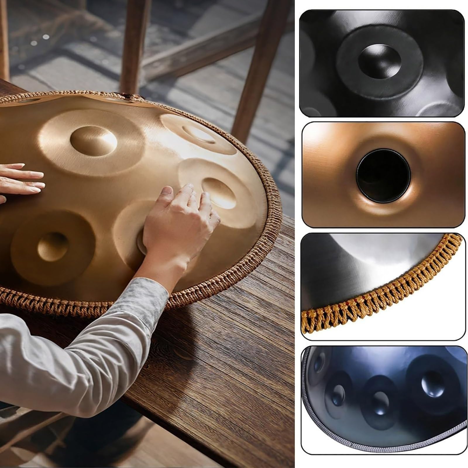 Handpan zestaw perkusyjny 56 cm, instrument perkusyjny 432 Hz, 10 nut, zawiera miękką torbę, młotki, stojak, naklejki na notatki, ściereczkę do czyszczenia, do medytacji, terapii muzycznej i występów