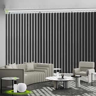Motorized Sheer Vertical Blinds Compatible with Alexa Google Home,Light Filtering Remote Control Smart Vertical Shades Blackout Blinds for Patio Sliding Glass Door Customize Elegant Deep Grey