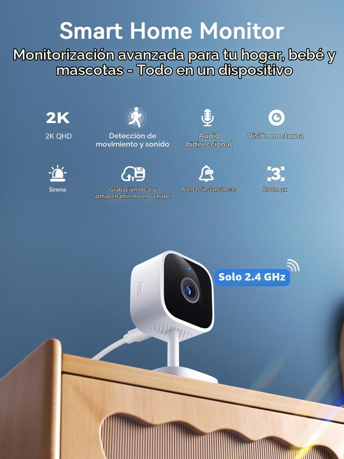 Outinput 2K 3MP Camara Vigilancia WiFi Interior con Detección Humana, Visión Nocturna, Detección de Movimiento/Sonido, Audio de 2 Vías, Alarma en Tiempo Real Camara Vigilancia (2 Pack)