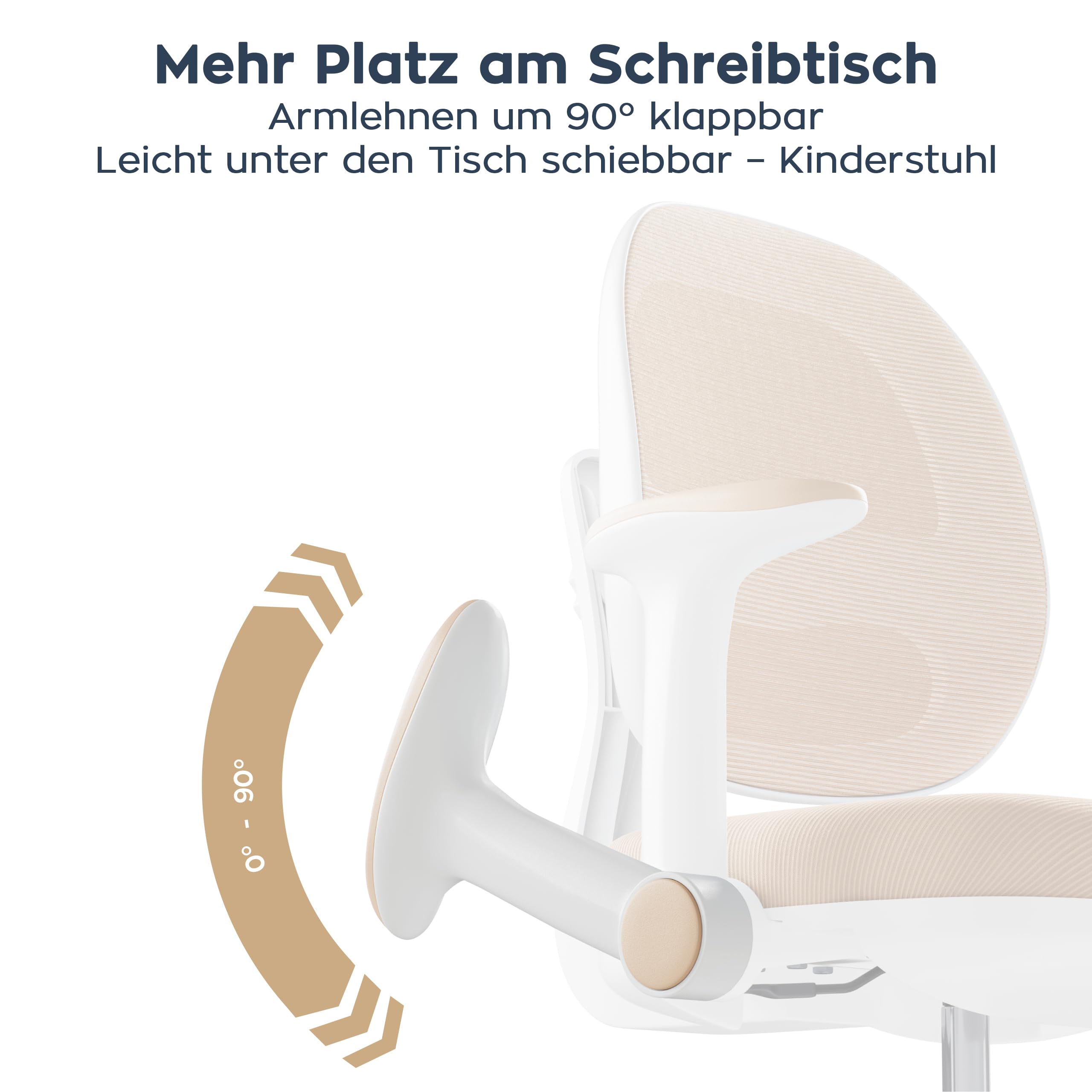 MARK ADLER Junior 3.6 Ergonomischer Schreibtischstuhl für Kinder - Beige | Mitwachsender Drehstuhl 90-160 cm - Höhenverstellbar - Mit Fußstütze - Klappbare Armlehnen 0-90°