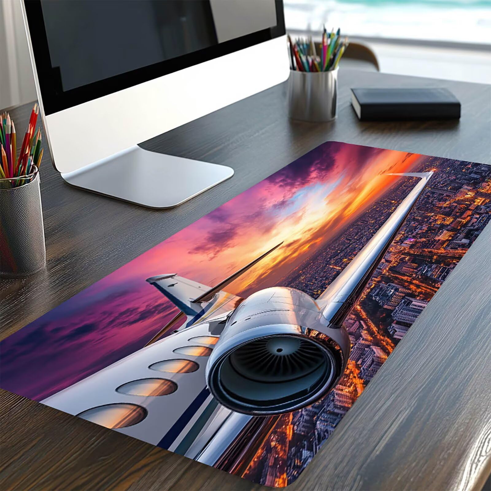 Tappetino Mouse Aereo Tappetino Mouse XXL 1600x800x3 mm Città Mousepad Impermeabile e Antiscivolo Cucire i Bordi, Accessori Gaming Mousepad per Pc Portatile Laptop Tastiera Wireless Regalo Model-08980